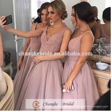 Vestidos de dama de honra de luxo Peach Satin Pockets Sequins Party Dress da dama de honra 2016